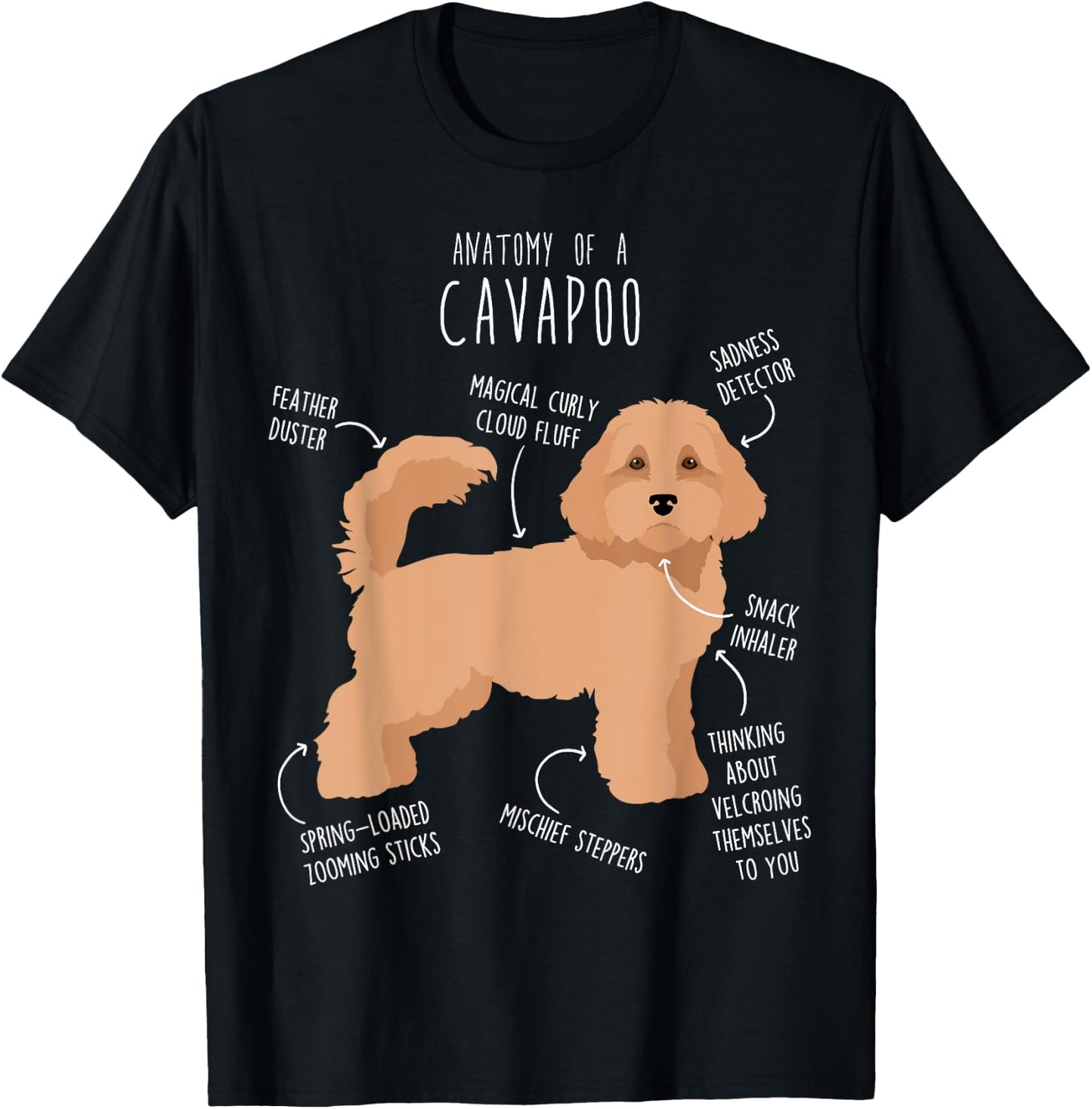 Cavapoo Dog Anatomy, Cute Funny Tan Cavoodle Pet Mom Dog Dad T-Shirt - T-Shirt | Black