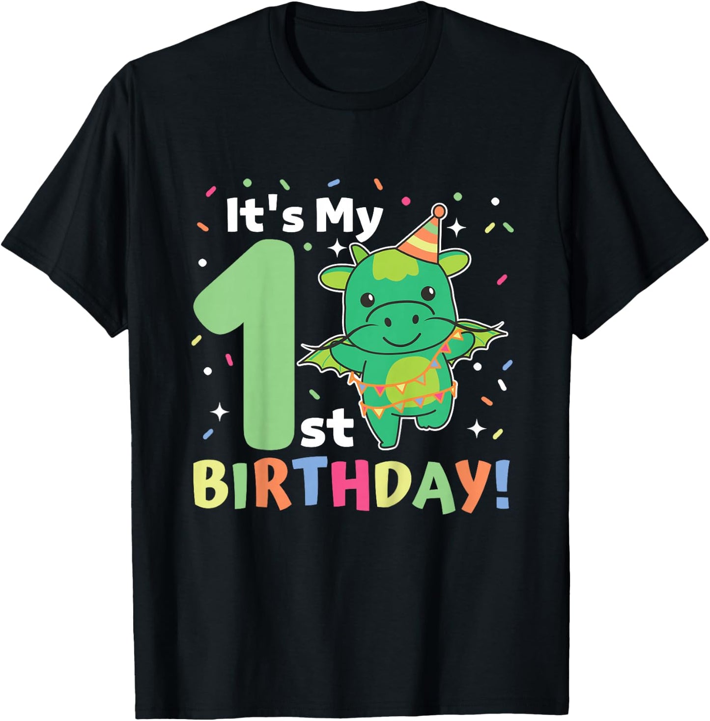 Kids 1st Birthday Dragon For Kids One Year Old Dragon T-Shirt - T-Shirt | Black