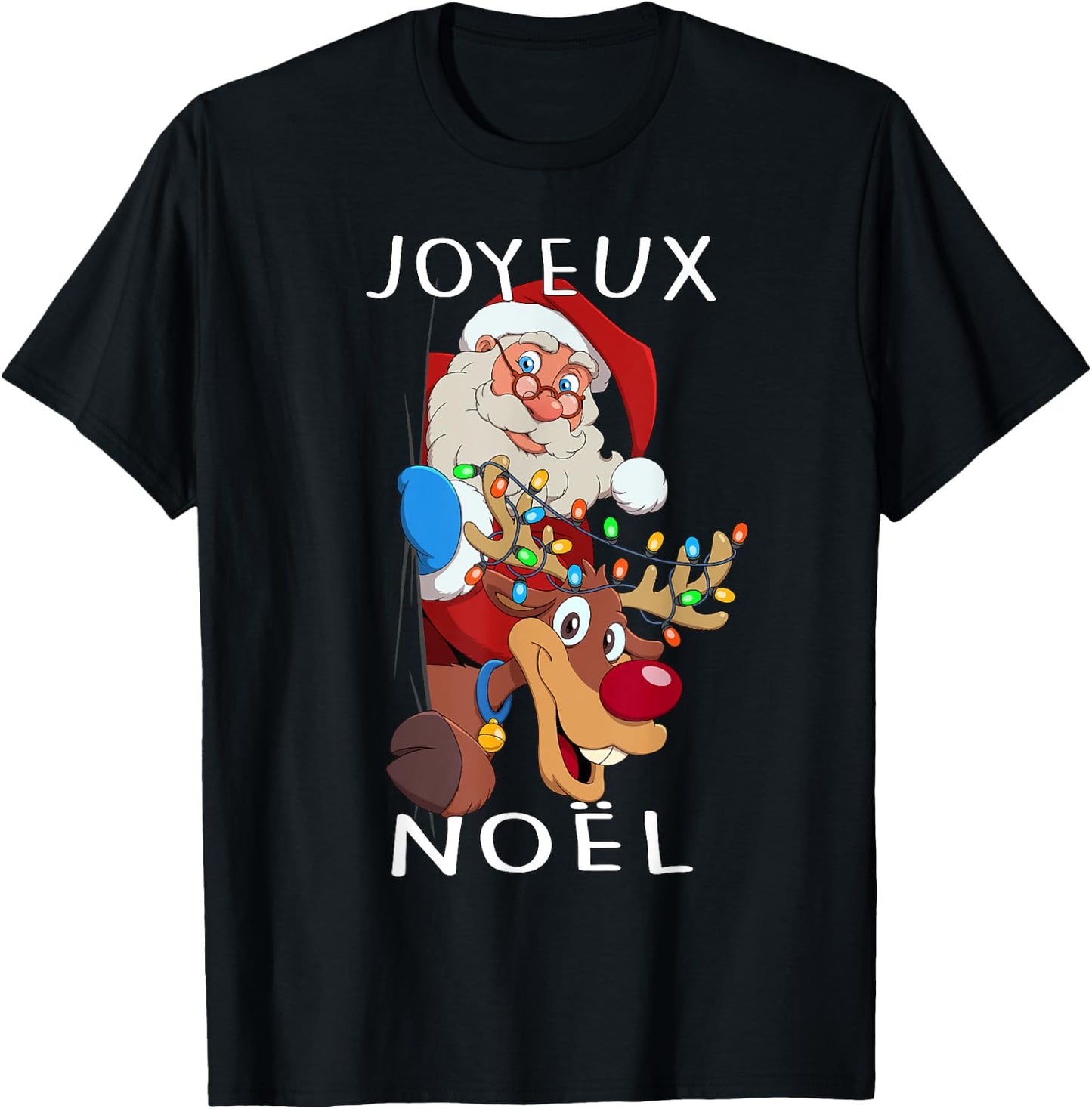 Santa Claus Reindeer Joyeux Noël Men Women Family T-Shirt - T-Shirt | Black