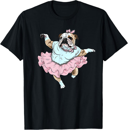 English Bulldog Ballerina Funny Dog Ballet Women Kids T-Shirt - T-Shirt | Black