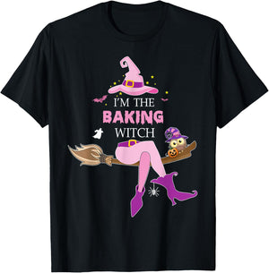 The baking witch riding broom halloween costume baker T-Shirt - T-Shirt | Black