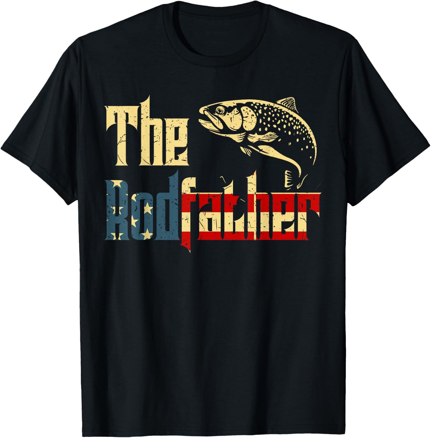Rodfather Rainbow Trout Fly Fishing Gift Dad Joke Daughter T-Shirt - T-Shirt | Black