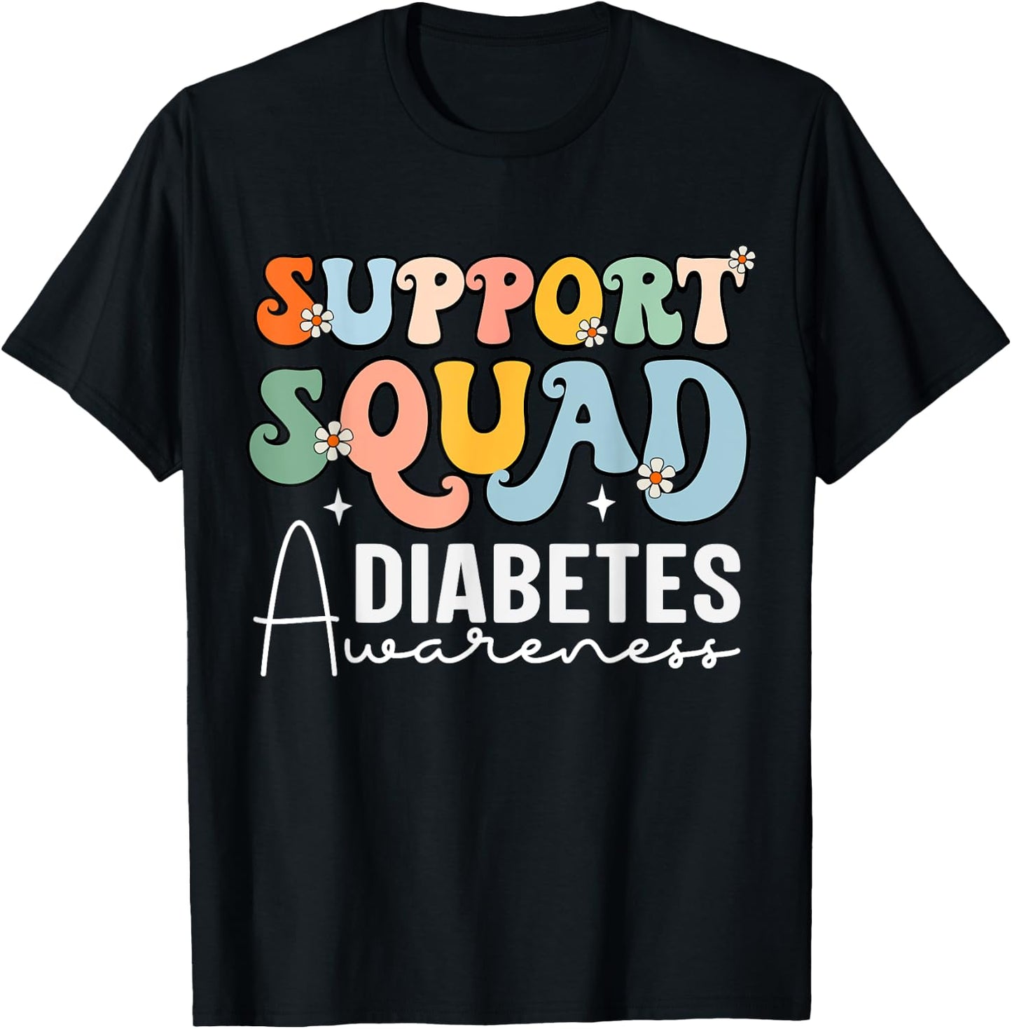 Support Squad Groovy- Type 1 Type 2 Diabetes Awareness T-Shirt - T-Shirt | Black