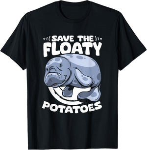 Save The Floaty Potatoes Dugong Sea Manatees Chubby Manatee T-Shirt - T-Shirt | Black