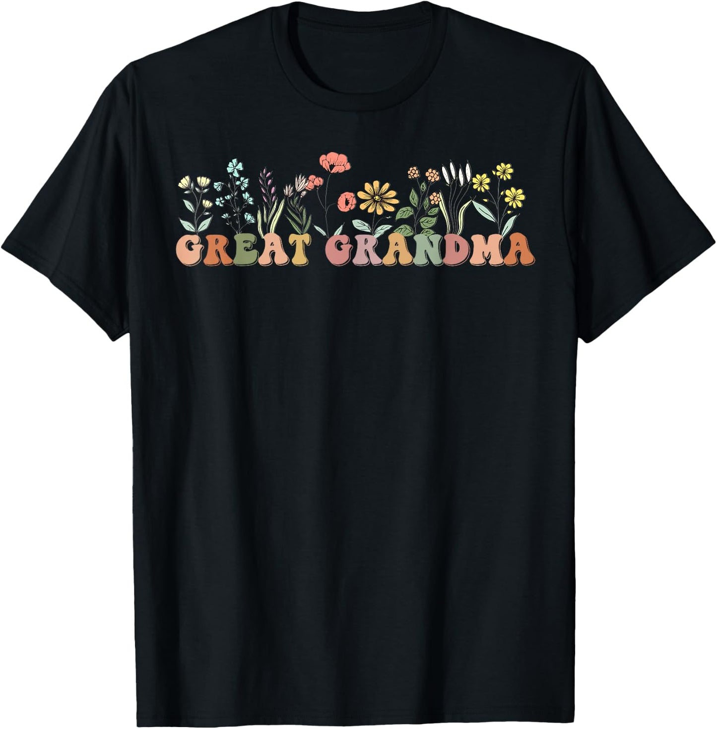 Wildflowers Great Grandma Floral Mother's Day Great Grandma T-Shirt - T-Shirt | Black