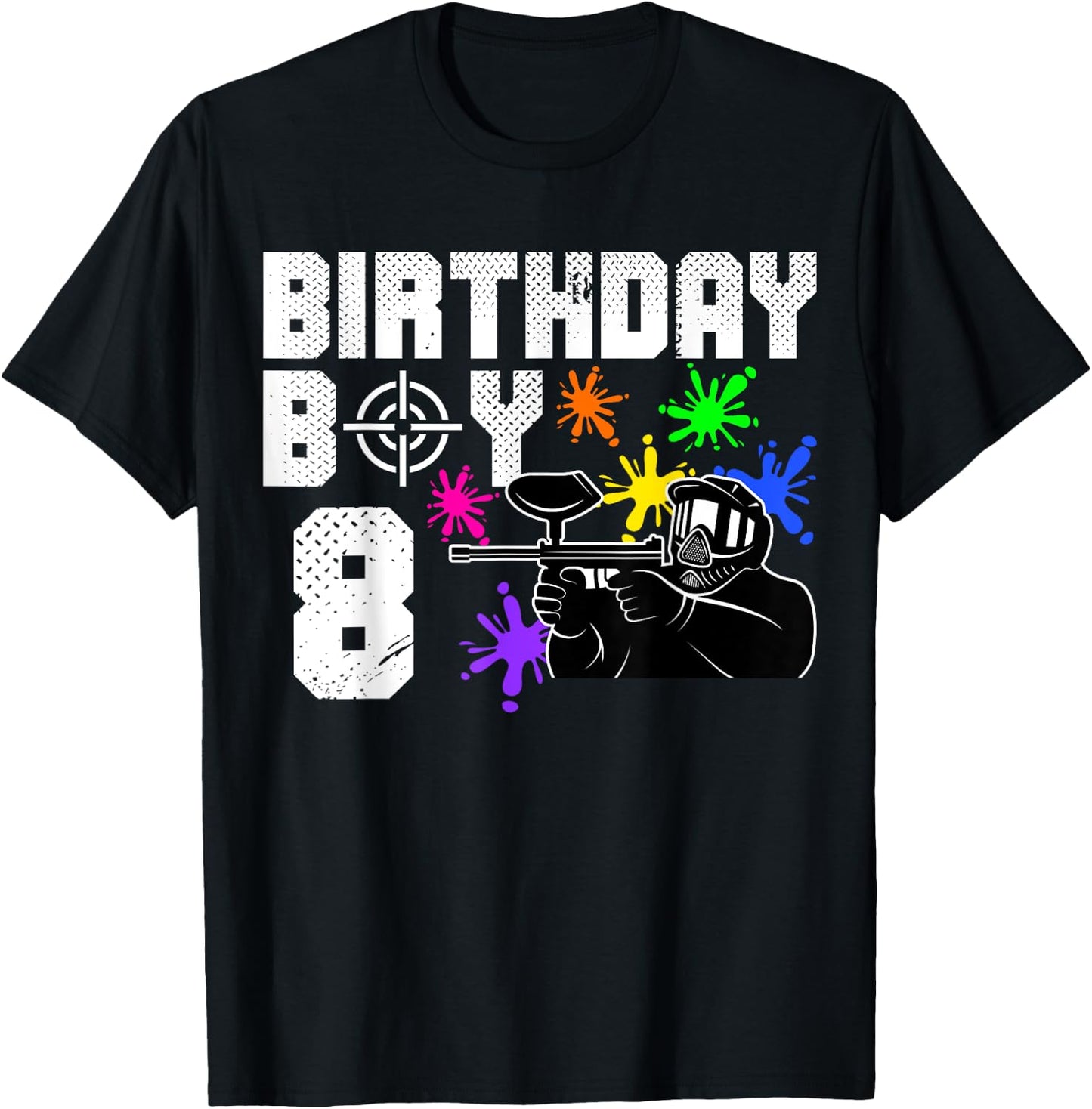 8th Birthday Paintball Outdoor Sport 8 Year Old Funny B-Day T-Shirt - T-Shirt | Black