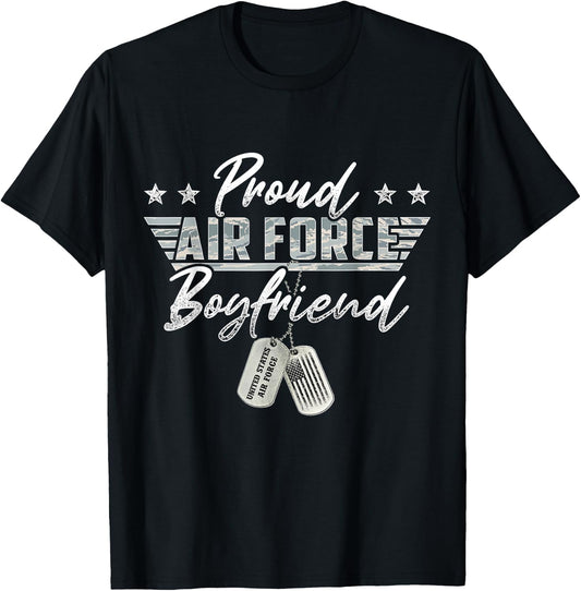 Proud Air Force Boyfriend Military Air Force Family Matching T-Shirt - T-Shirt | Black
