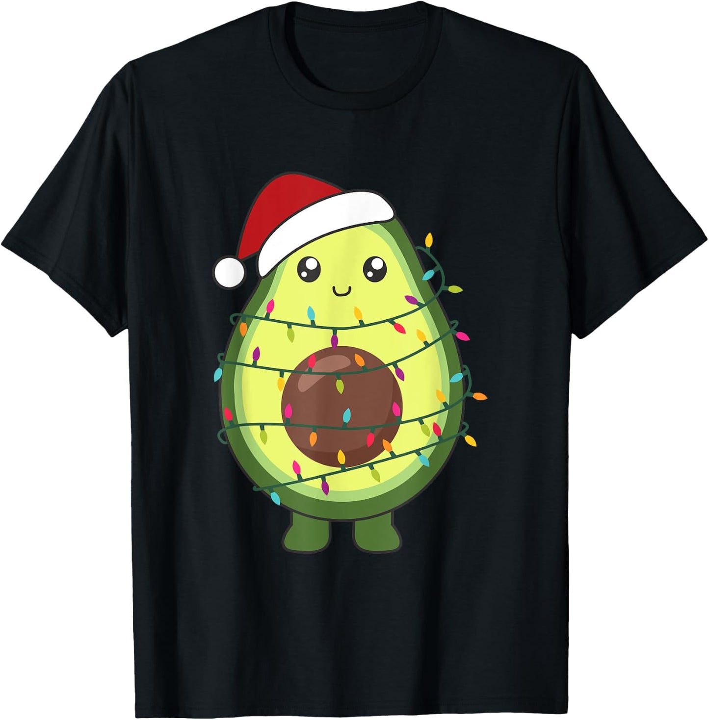 Avocado Christmas Food With Fairy Lights Funny Avocados T-Shirt - T-Shirt | Black
