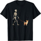 Funny Tri Color Corgi Skeleton Dog Walking Halloween Dog T-Shirt - T-Shirt | Black