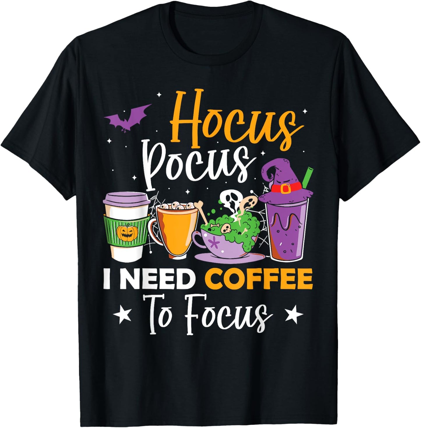 Hocus Pocus I Need Coffee to Focus Halloween Teacher Women T-Shirt - T-Shirt | Black
