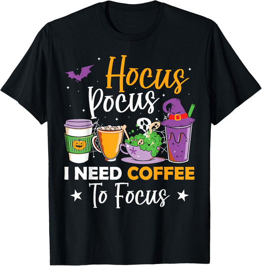 Hocus Pocus I Need Coffee to Focus Halloween Teacher Women T-Shirt - T-Shirt | Black