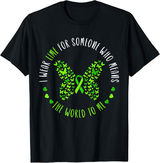Lymphoma Awareness I Wear Lime For My Someone Butterfly T-Shirt - T-Shirt | Black