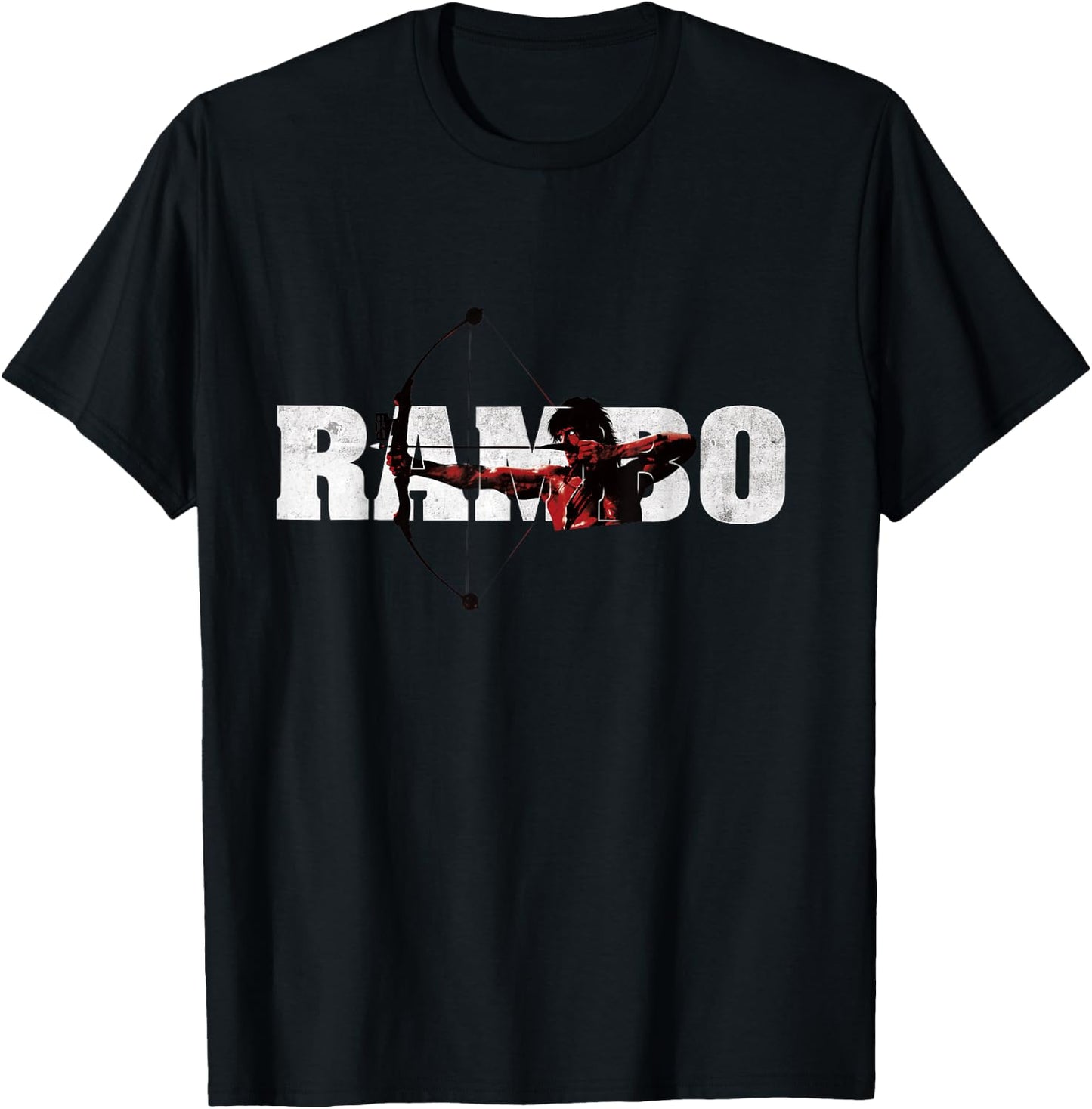 Rambo , Men's Grey Short Sleeve Modern Classic Fit Bow T-Shirt - T-Shirt | Black