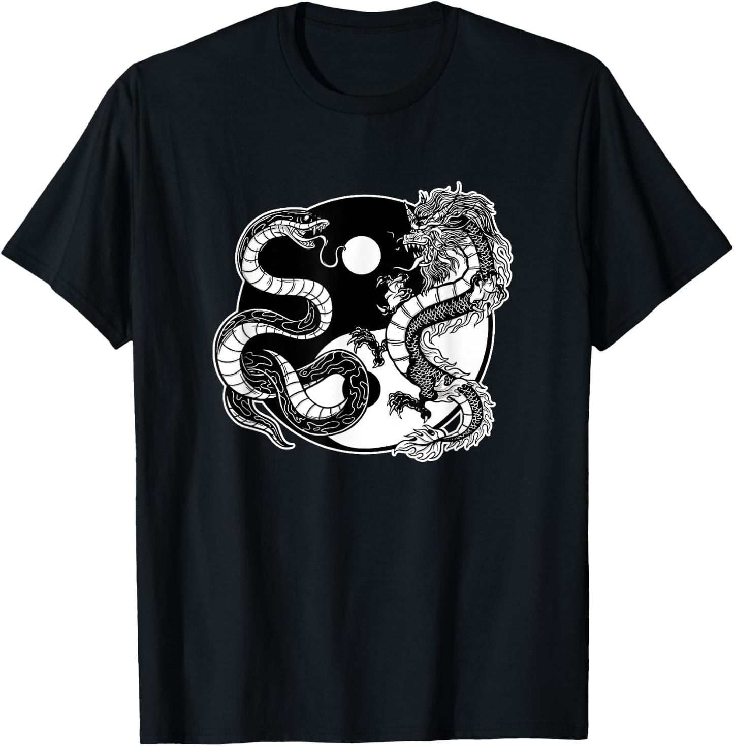 Ying Yang Dragon and snake, balance and harmony T-Shirt - T-Shirt | Black