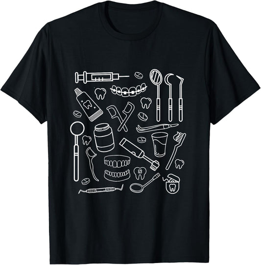 Dental Nurse Doodles Dentistry Students Staff Appreciation T-Shirt - T-Shirt | Black