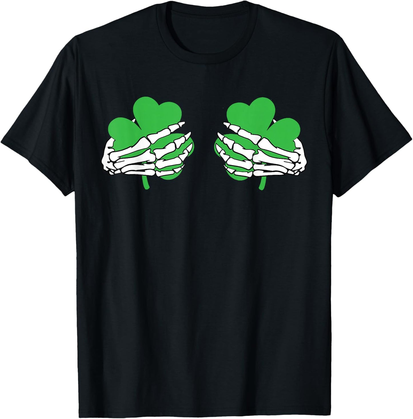 Shamrock Hands Skeleton Funny St. Patrick's Day Men Women T-Shirt - T-Shirt | Black