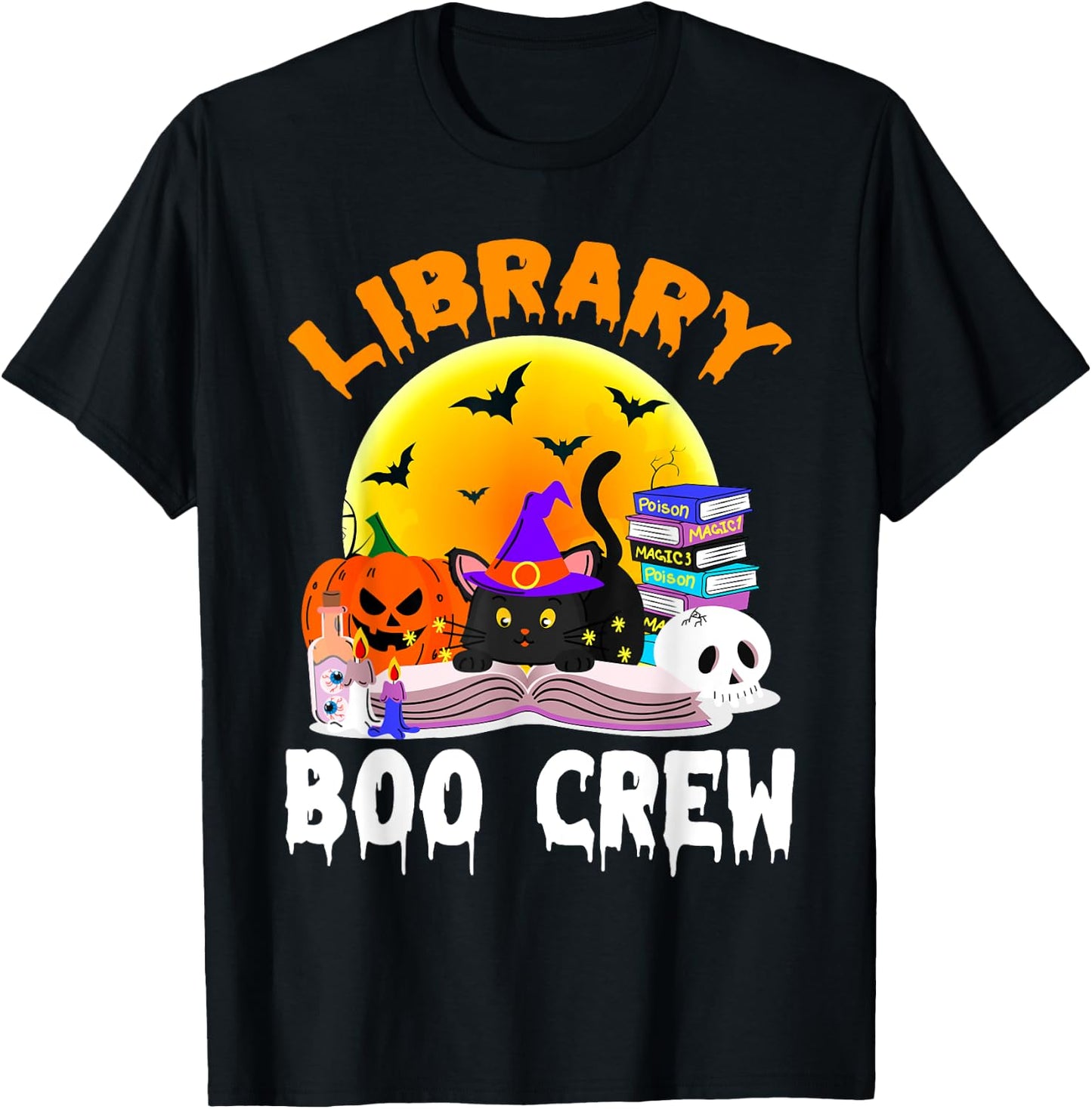 Library Boo Crew School Librarian Halloween Library Book T-Shirt - T-Shirt | Black