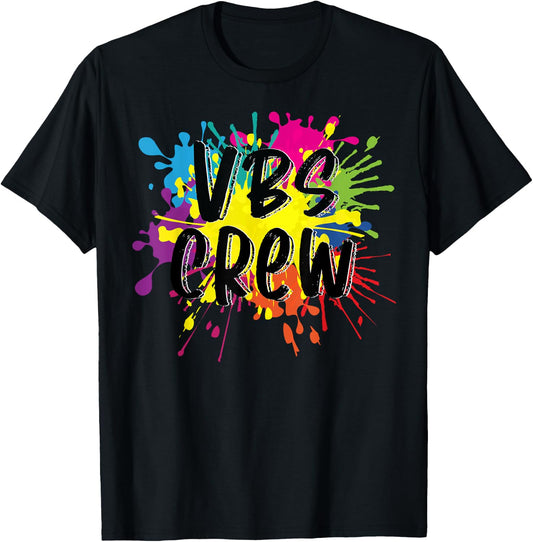 VBS Crew 2023 a Vacation Bible School I Love Paint Splatter T-Shirt - T-Shirt | Black