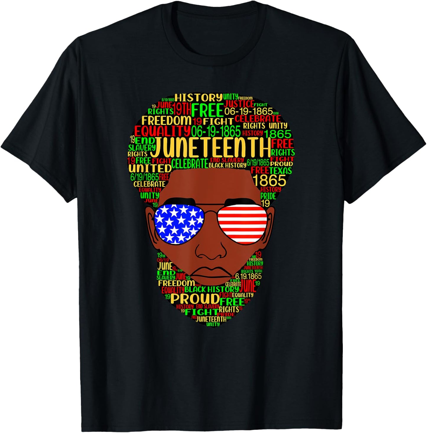 Juneteenth Natural Beard Afro Hair Word Art USA Sunglasses T-Shirt - T-Shirt | Black