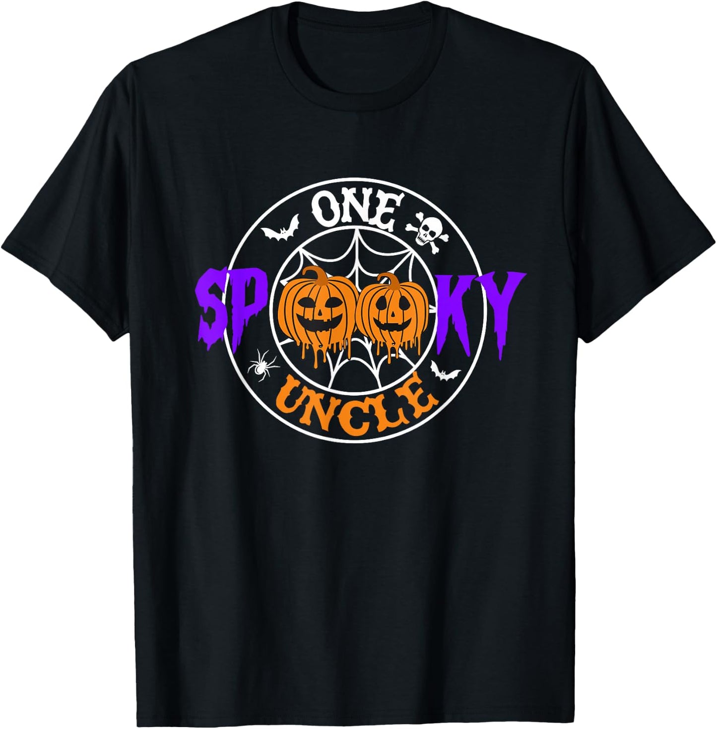 One Spooky Uncle Pumpkin Skeleton Halloween Costume Family T-Shirt - T-Shirt | Black