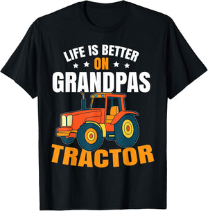 Life Is Better On Grandpas Tractor Kids Farm Tractor Boy T-Shirt - T-Shirt | Black
