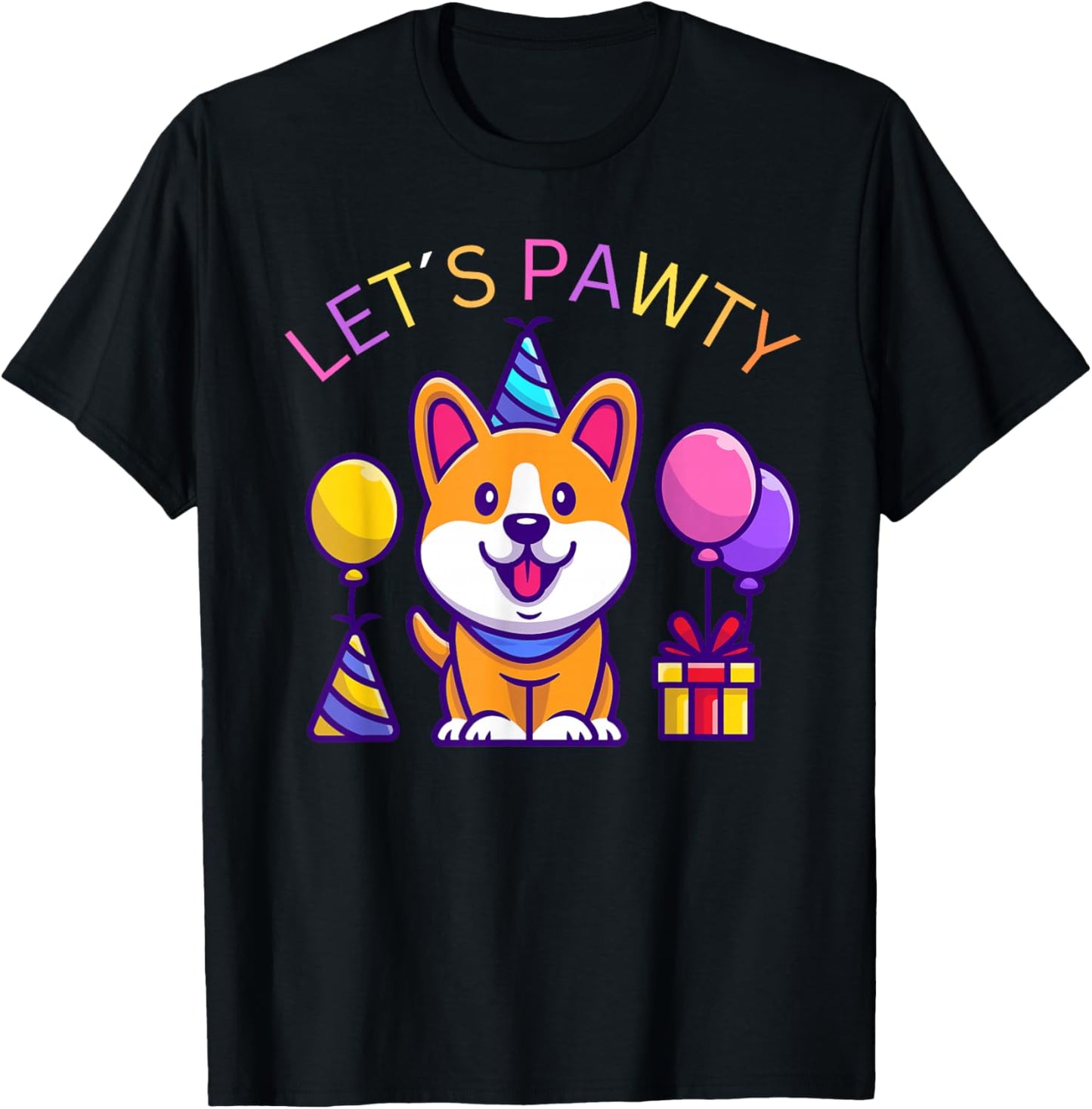 Lets pawty birthday party Gift a birthday girl corgi T-Shirt - T-Shirt | Black