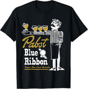 Pabst Blue Ribbon Retro Bartender T-Shirt - T-Shirt | Black