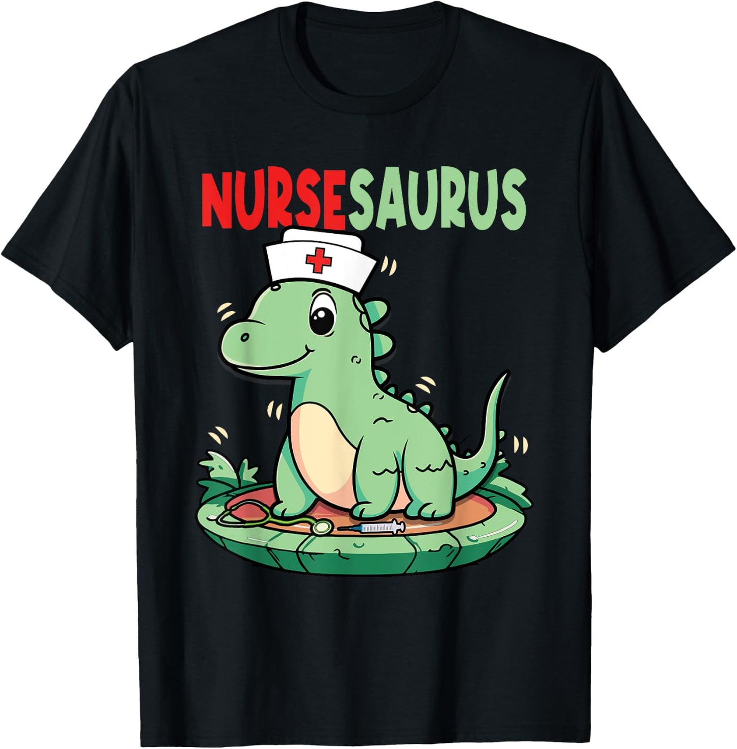 Nursesaurus Nurse T-Rex Dinosaur Nurses T-Shirt - T-Shirt | Black
