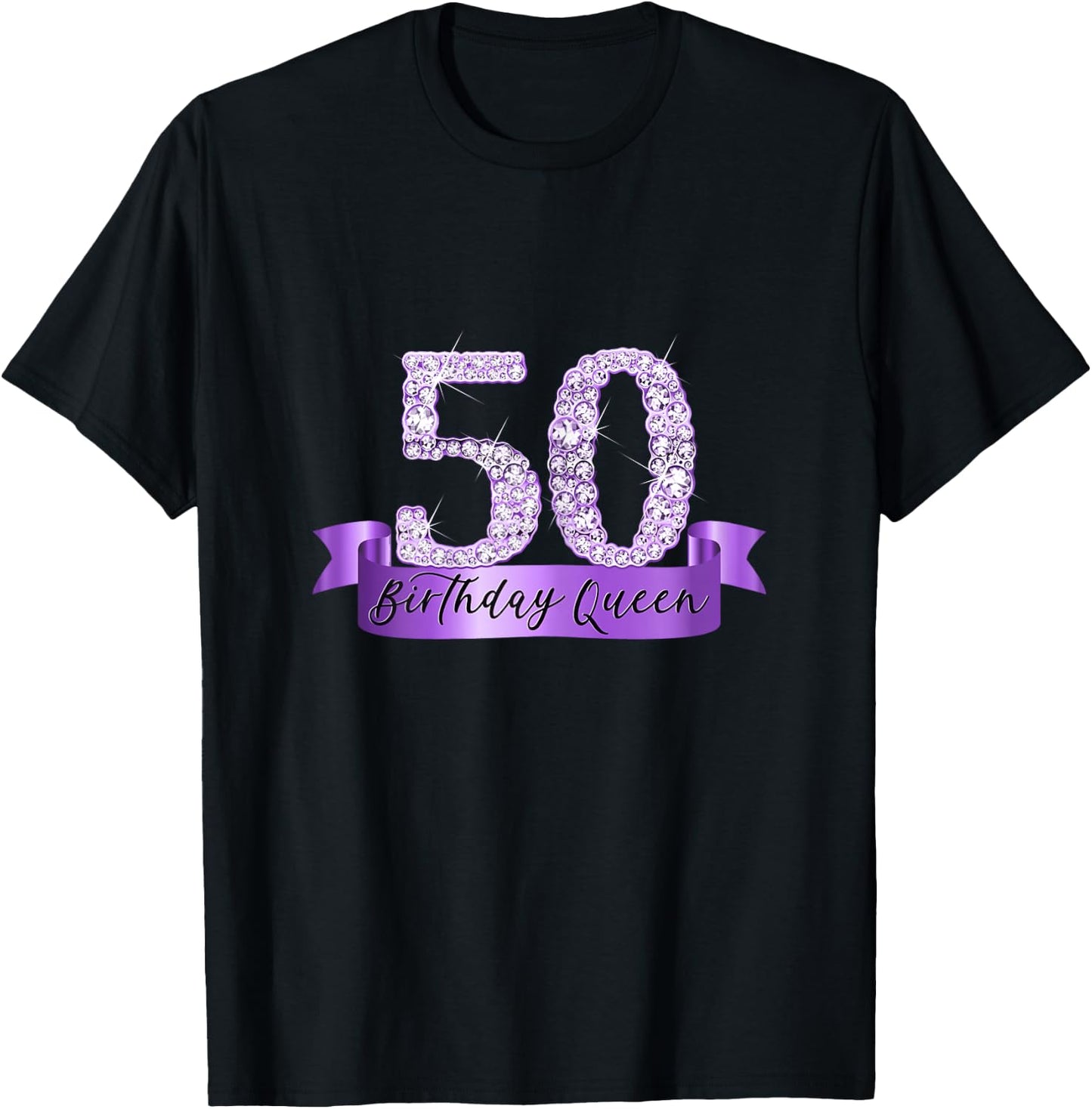 Birthday Queen I Number 50 Purple Decoration Banner I Party Outfit T-Shirt - T-Shirt | Black
