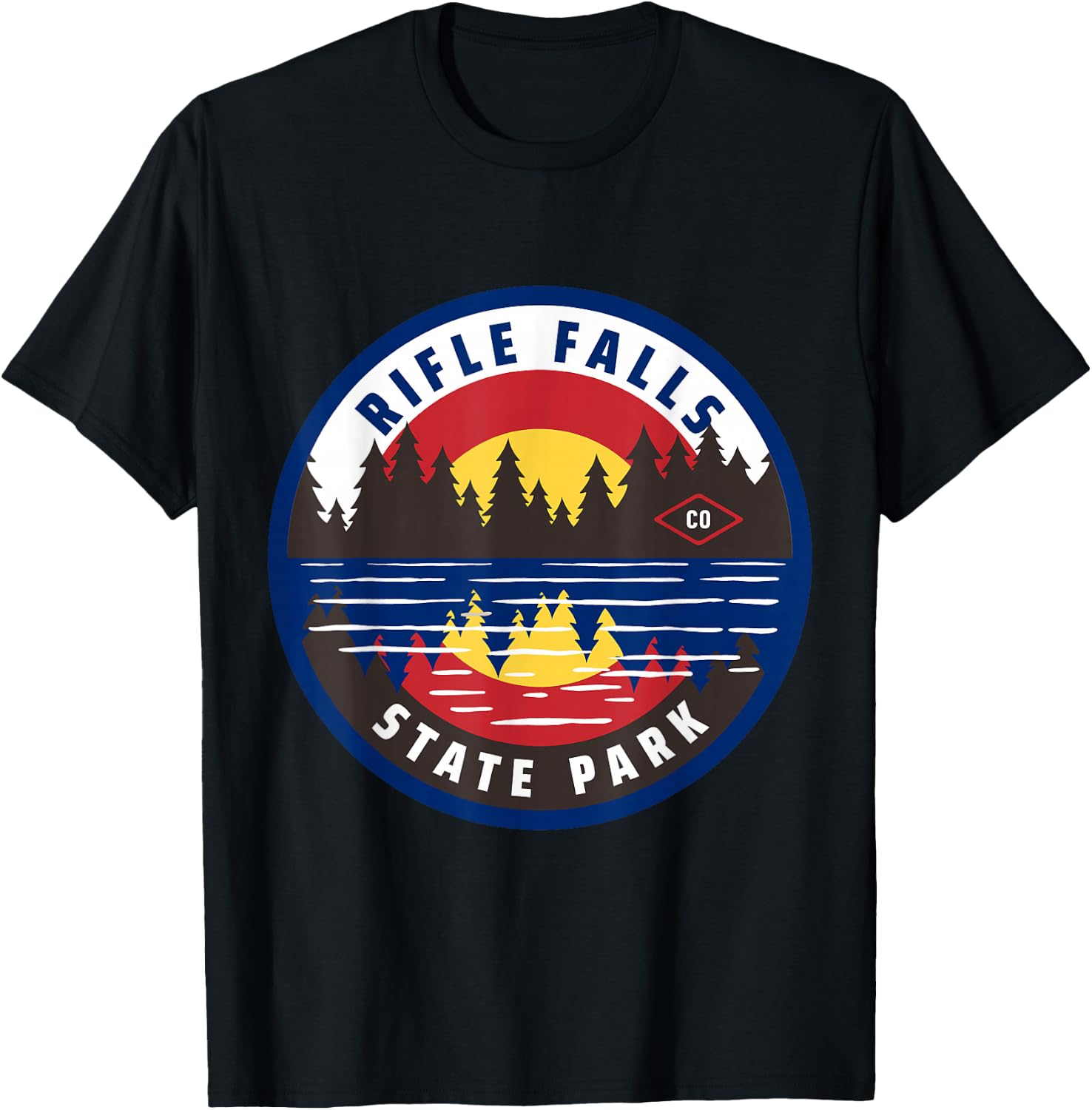 Rifle Falls State Park Colorado CO Lake and Forest Flag T-Shirt - T-Shirt | Black