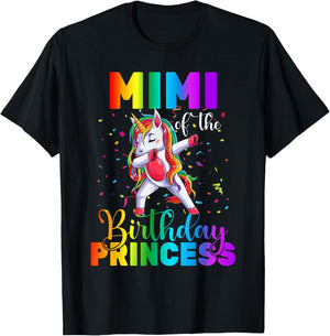 Mimi Of The Birthday Princess Dabbing Unicorn Birthday T-Shirt - T-Shirt | Black