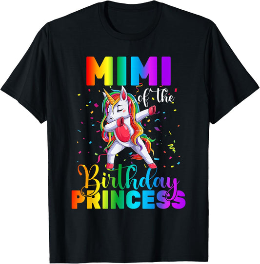 Mimi Of The Birthday Princess Dabbing Unicorn Birthday T-Shirt - T-Shirt | Black