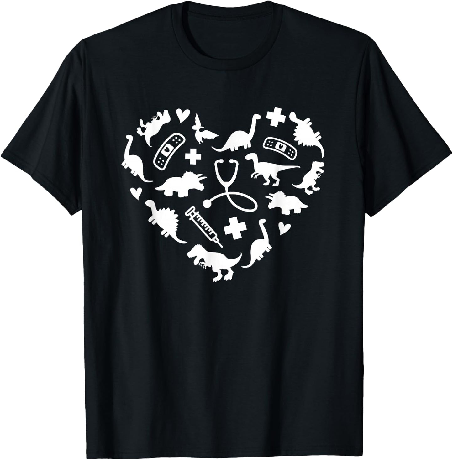Pediatric Nurse Heart Cute Dinosaur Pediatric Physical Peds T-Shirt - T-Shirt | Black