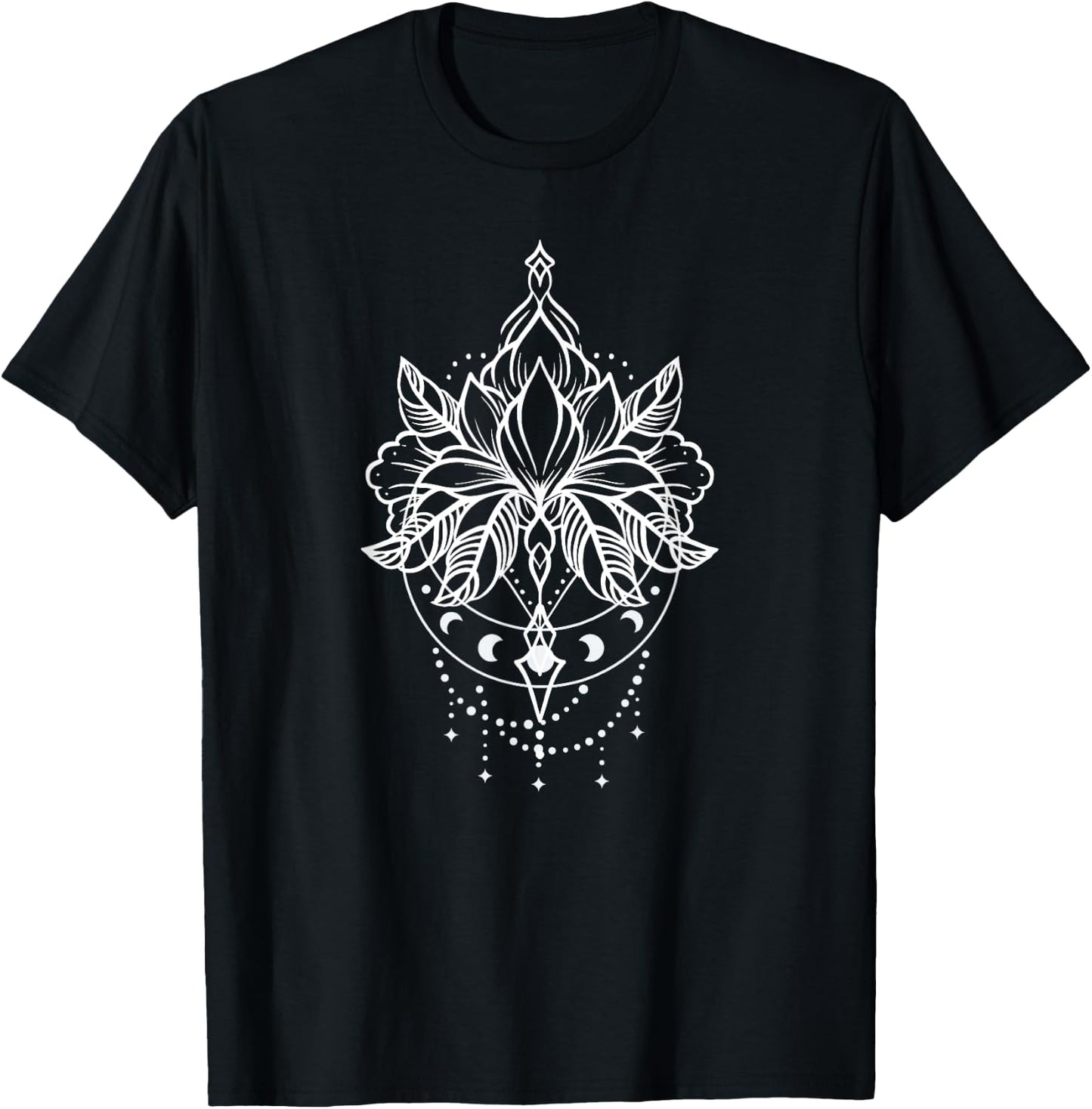 Mandala Lotus Flower Moon Phases Boho Women's Spiritual T-Shirt - T-Shirt | Black