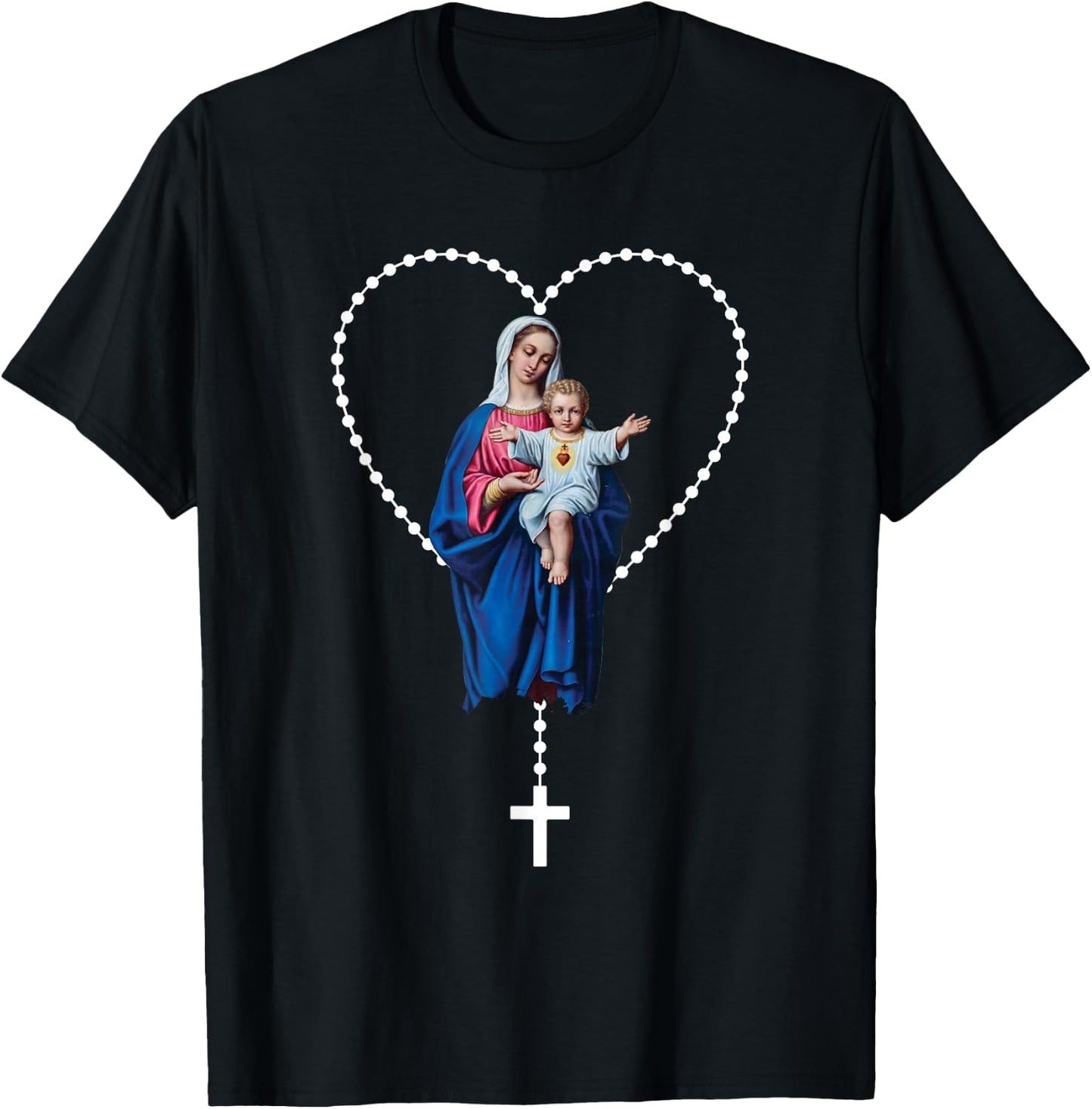 Holy Rosary Mama Mary Jesus T-Shirt - T-Shirt | Black