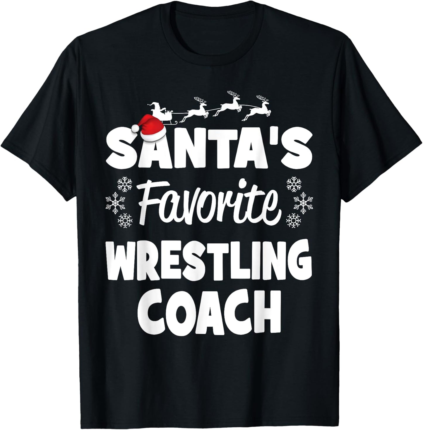 Santa's Favorite Wrestling Coach Funny Christmas Matching T-Shirt - T-Shirt | Black