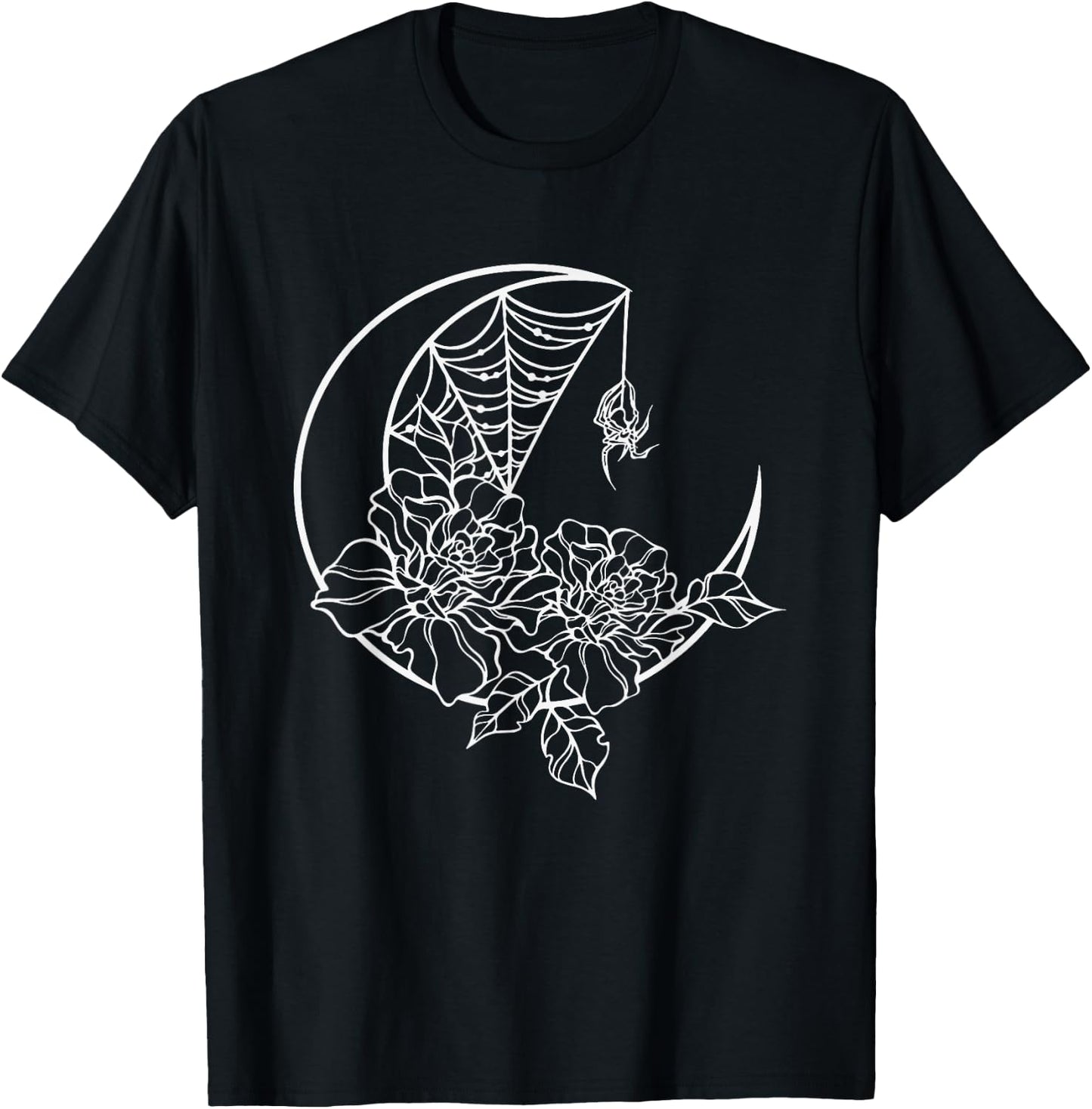 Goth Y2K Emo Alt Fairy Grunge Flower Rose Web Spider Moon T-Shirt - T-Shirt | Black