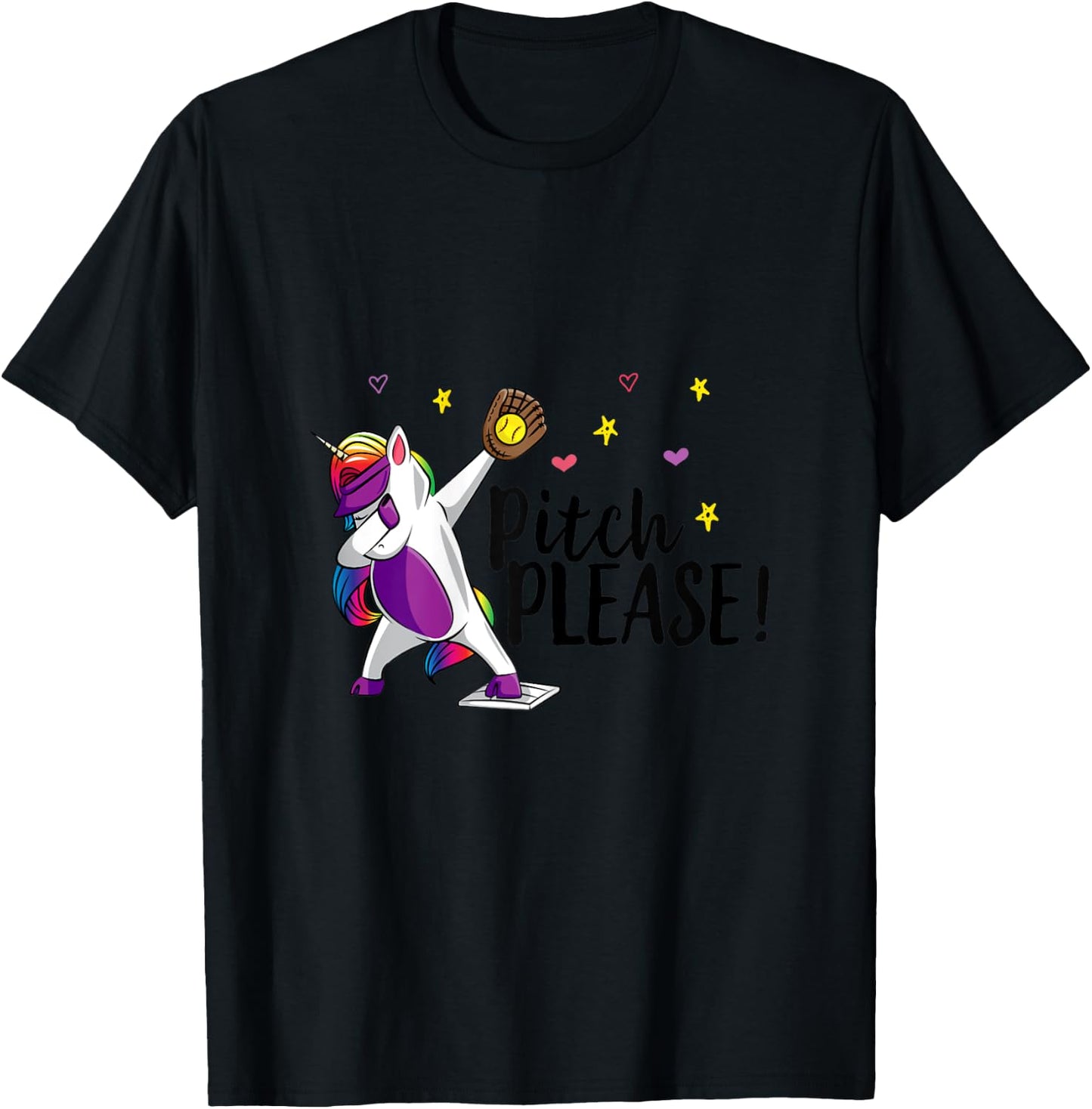 Dabbing Unicorn Funny Softball Pitcher Girls Pitch Please T-Shirt - T-Shirt | Black