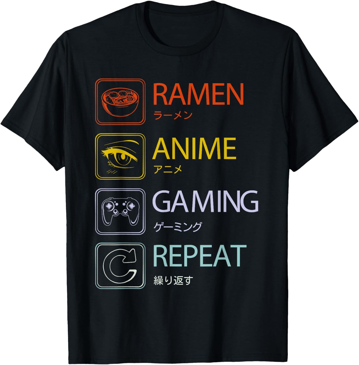 Ramen Anime Gaming Repeat Anime and gaming routine T-Shirt - T-Shirt | Black