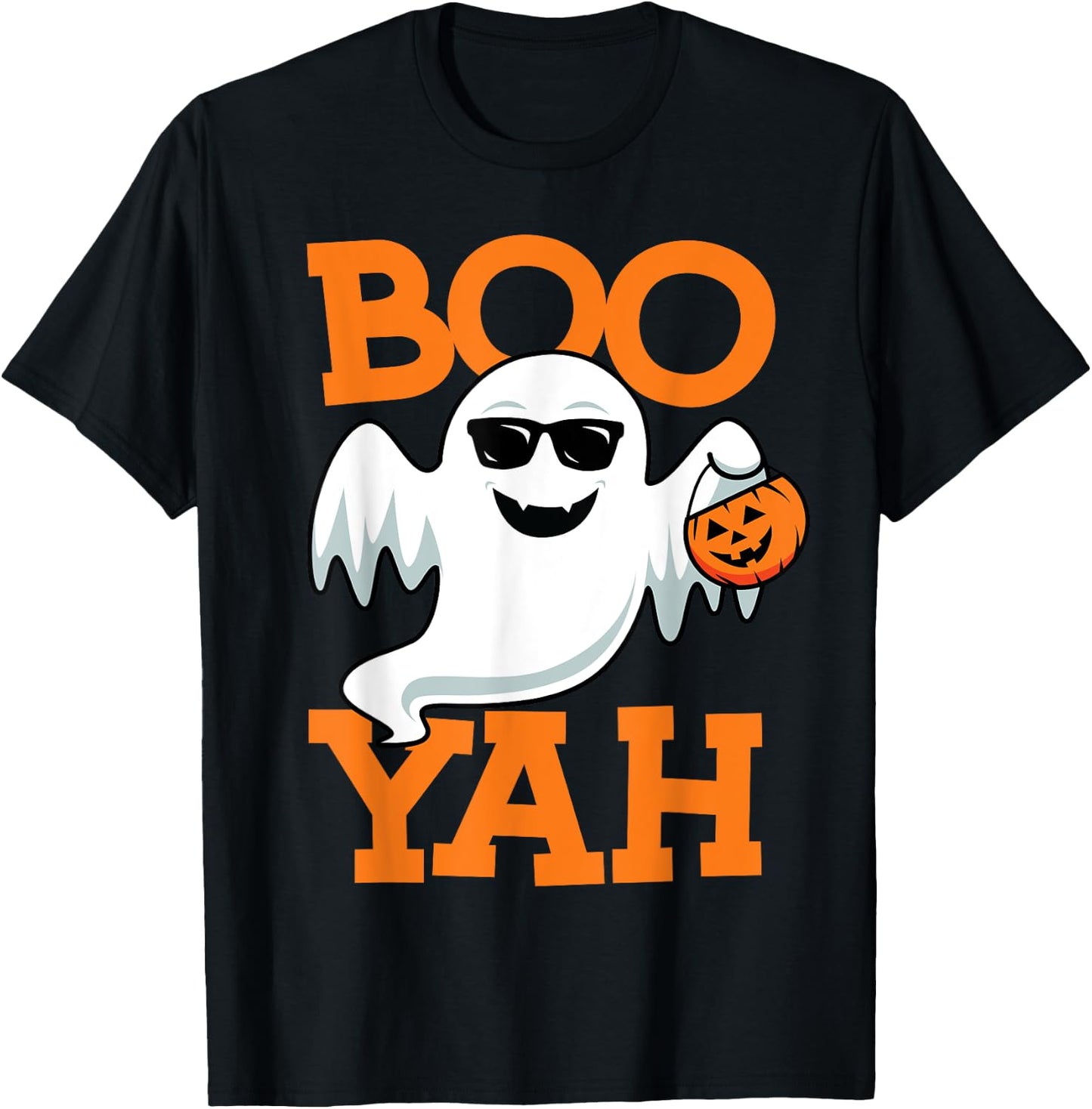 Ghost Boo Yah Funny Halloween Shirt Spooky Booyah Boys Girls T-Shirt - T-Shirt | Black