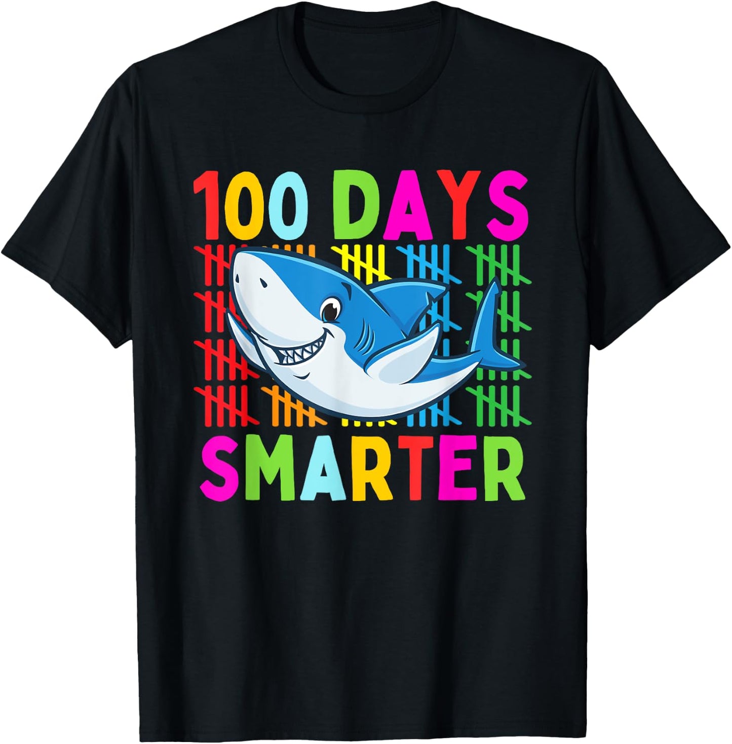 Cute Shark 100th Day Of School 100 Days Smarter Kids Boys T-Shirt - T-Shirt | Black