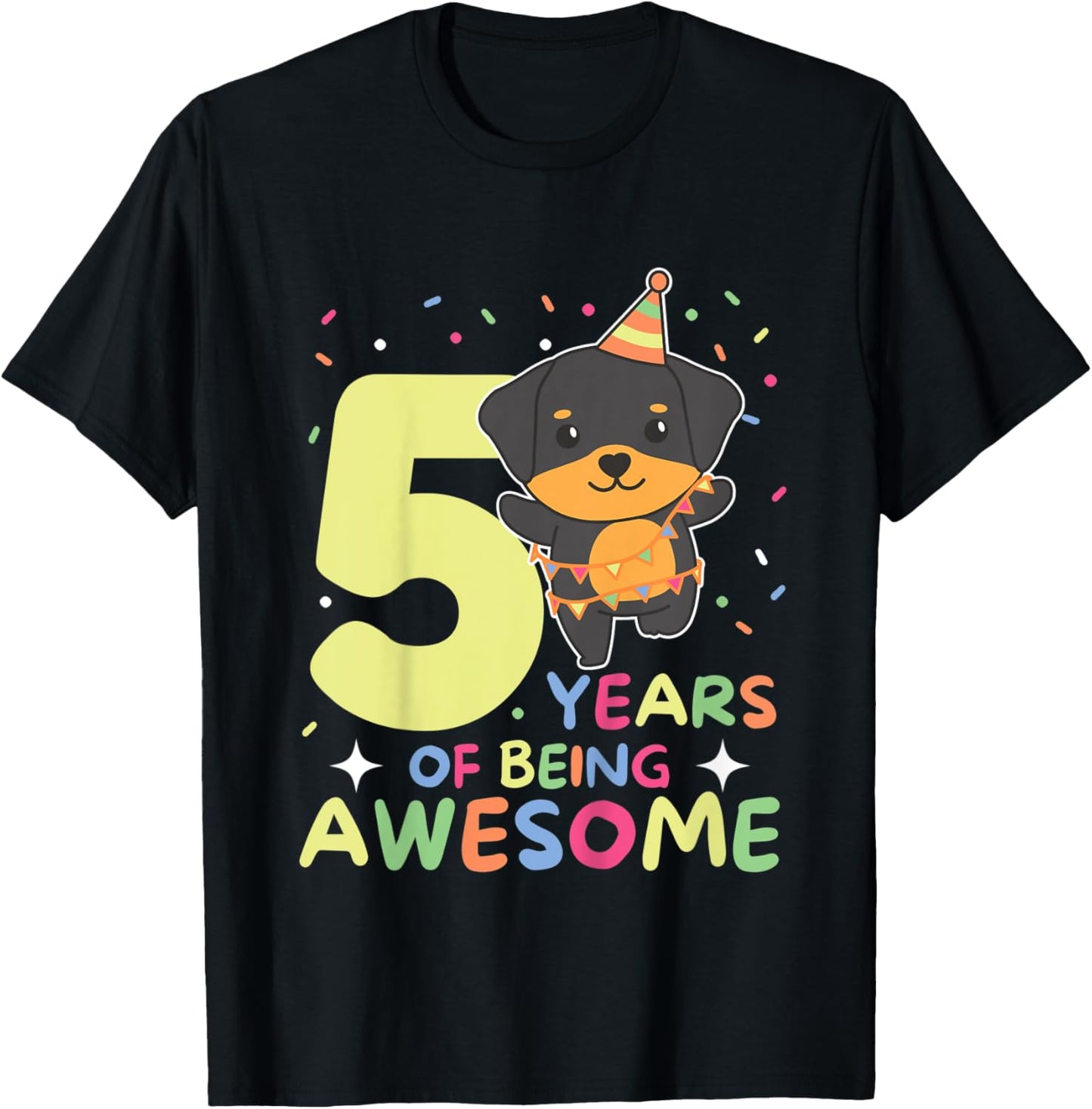 Kids Rottweiler 5th Birthday For Kids Five Years Old T-Shirt - T-Shirt | Black