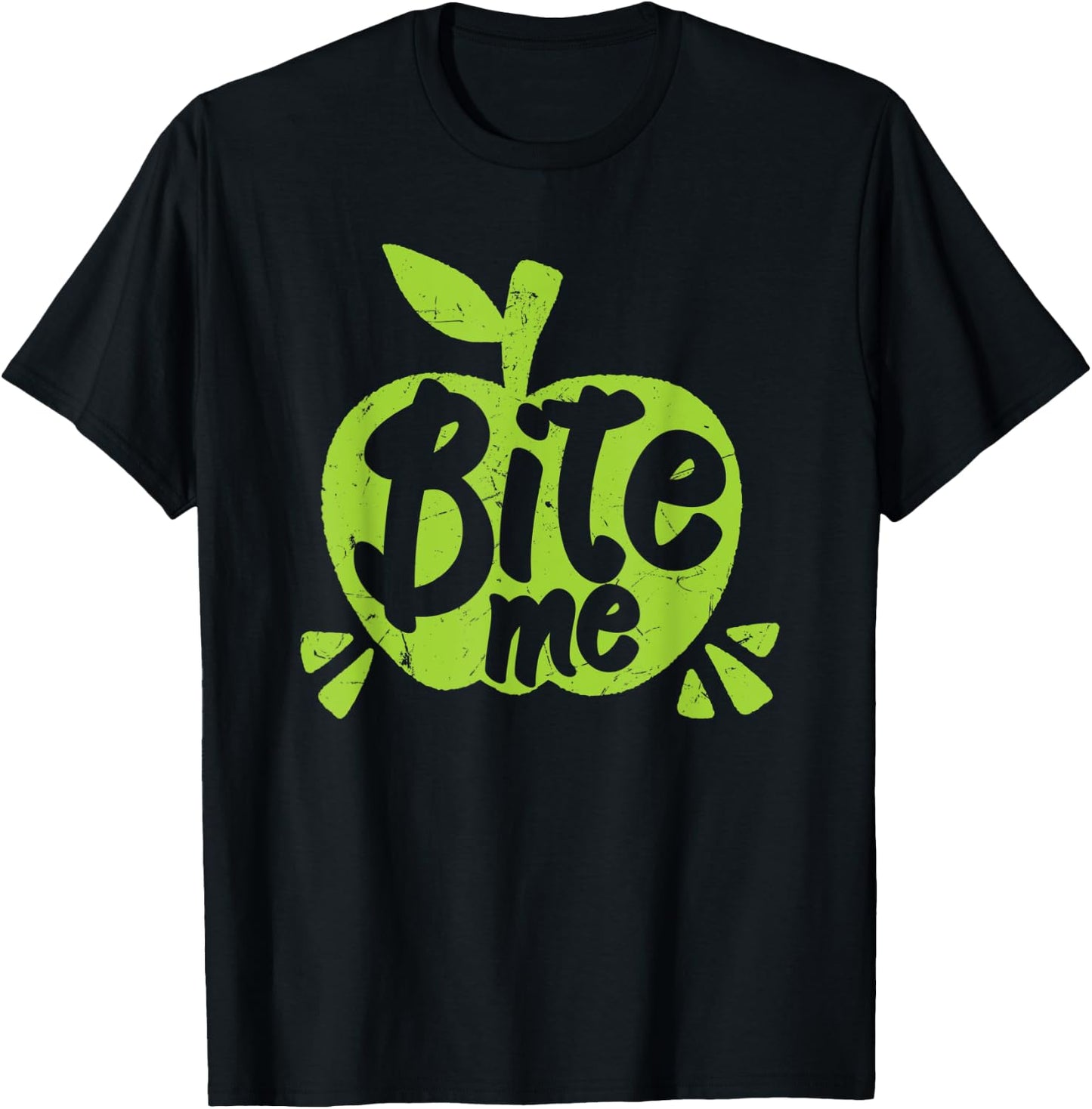 Green Apples Bite Me Distressed Apple Lovers T-Shirt - T-Shirt | Black