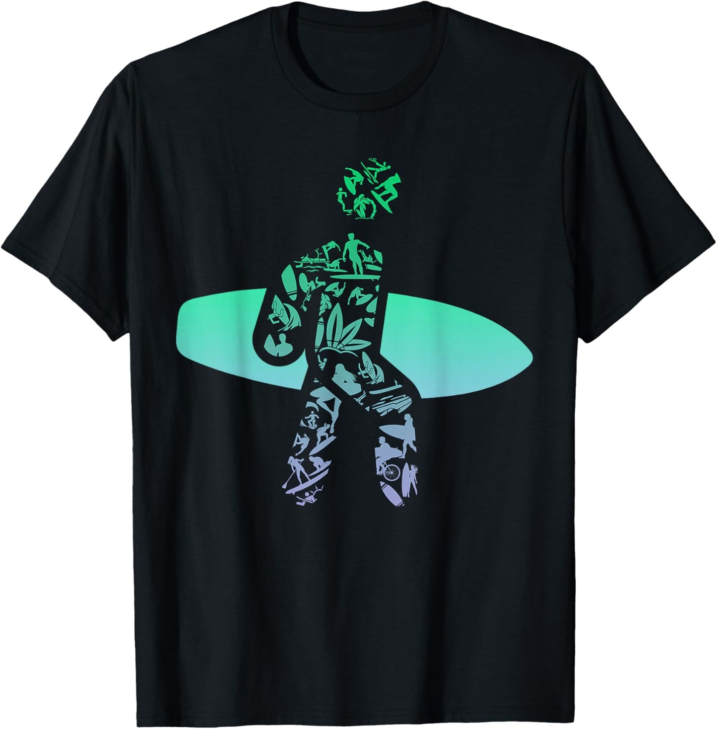 Silhouette Surf Icons Design for Surfer | Surf Boys Surfing T-Shirt - T-Shirt | Black