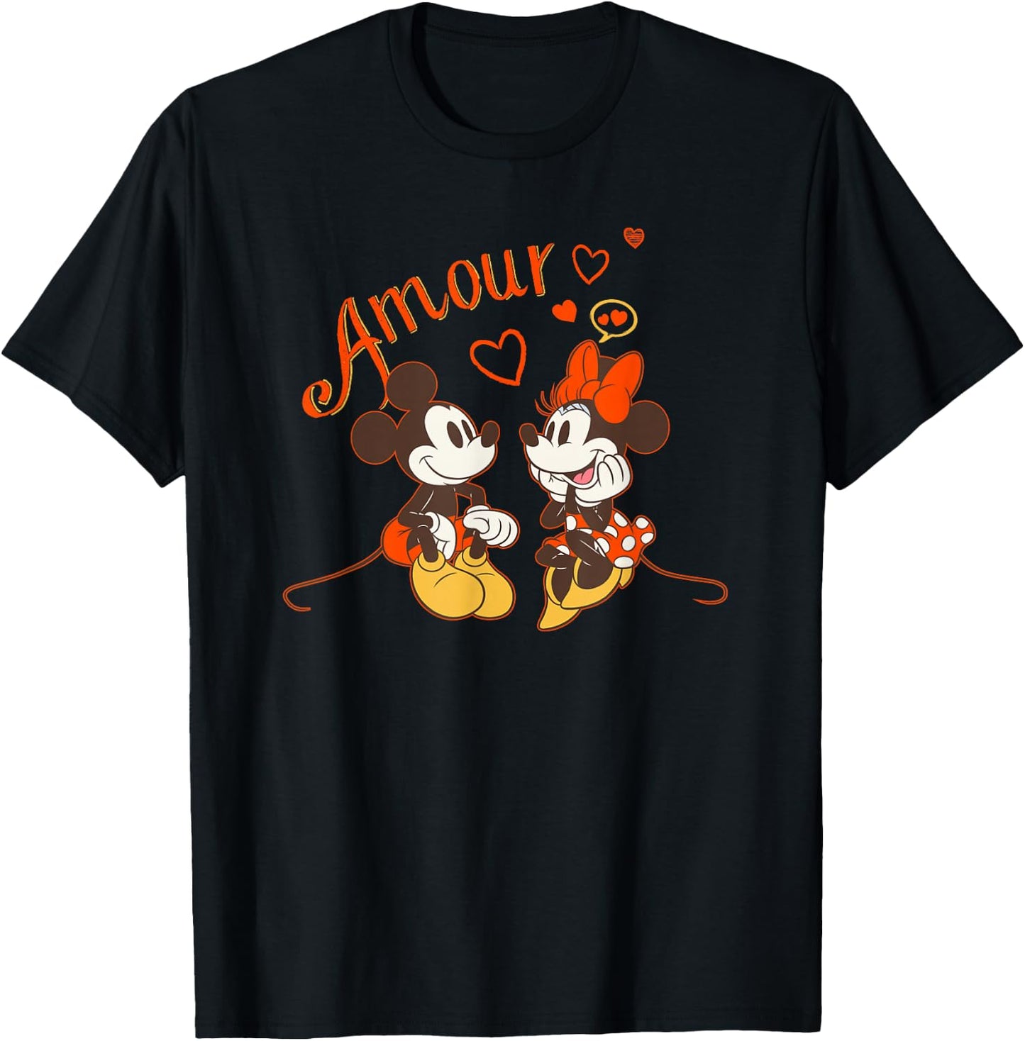 Disney Mickey & Minnie Mouse Love Amour Valentine T-Shirt - T-Shirt | Black