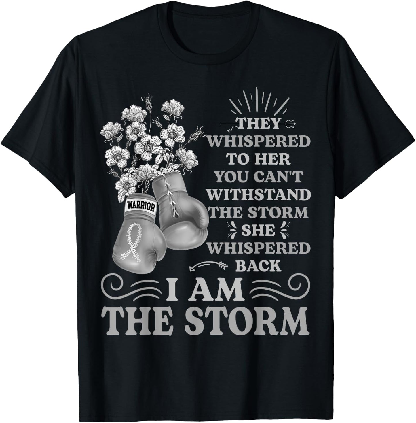 I'm The Storm Boxing Warrior Pearl Ribbon Women Lung Cancer T-Shirt - T-Shirt | Black