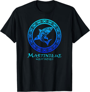 Martinique, West Indies Vintage Tribal Shark Vacation T-Shirt - T-Shirt | Black