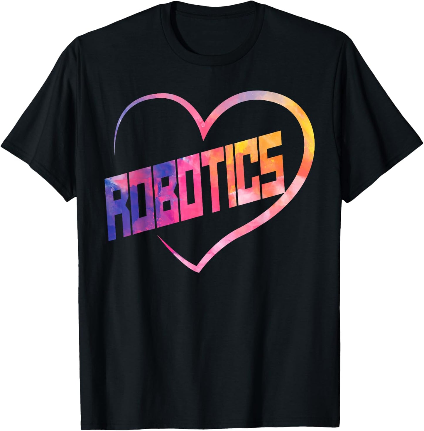 Robot Robotics Engineer Watercolor Heart Robotics T-Shirt - T-Shirt | Black
