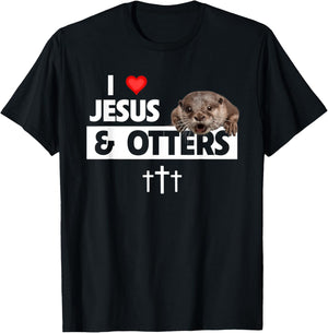 I Love Jesus And Otters Zoo Wildlife Nature Christian Bible T-Shirt - T-Shirt | Black