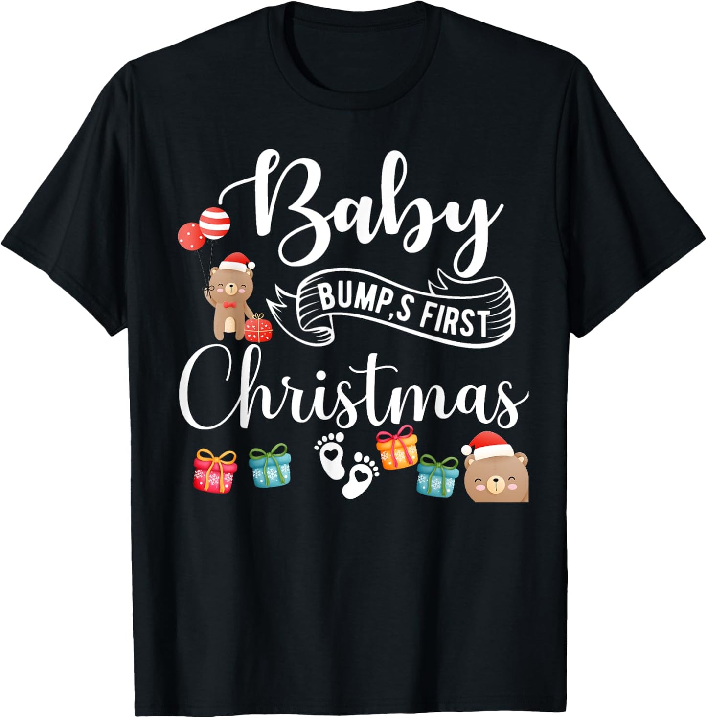 Cute Pregnancy Announcement Baby Bump First Christmas T-Shirt - T-Shirt | Black
